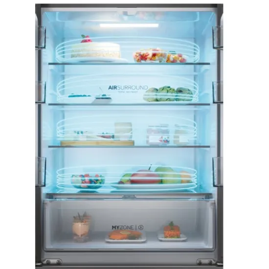 Haier HFR3718ENGB Total No Frost alulfagyasztós kombinált hűtőszekrény, 262/140L, 70x68.8x177.5 cm, fekete szín