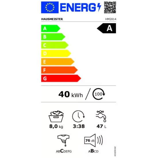 Hausmeister HM2814 elöltöltős mosógép, 8 kg, magyar kezelőpanel, digitális kijelző, inverter motor, 60x52x84.7 cm