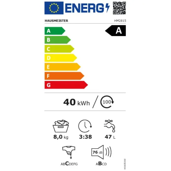Hausmeister HM2815 elöltöltős mosógép, 8 kg, magyar kezelőpanel, digitális kijelző, inverter motor, 60x52x84.7 cm, szürke szín
