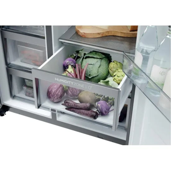 Haier HSPR79F18EWMB No Frost side by side hűtőszekrény, 384/189L, Wifi, 90.5x70.7x177.5 cm, szálcsiszolt fekete szín 