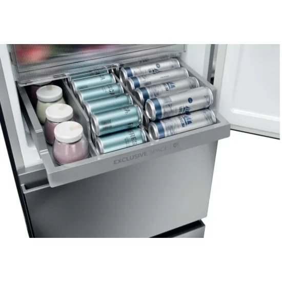 Haier HTR3518ENMX No Frost alulfagyasztós kombinált hűtőszekrény, Wifi, 196/107L, 54.5x62.2x185 cm, inox szín