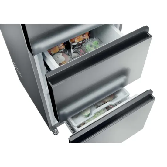 Haier HTR3518ENMX No Frost alulfagyasztós kombinált hűtőszekrény, Wifi, 196/107L, 54.5x62.2x185 cm, inox szín