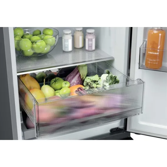 Haier HTR3518ENMX No Frost alulfagyasztós kombinált hűtőszekrény, Wifi, 196/107L, 54.5x62.2x185 cm, inox szín