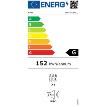 Haier HWS77GDAU1 borhűtő, 77 palack, Wifi, 49.7x58.5x127 cm, fekete szín 