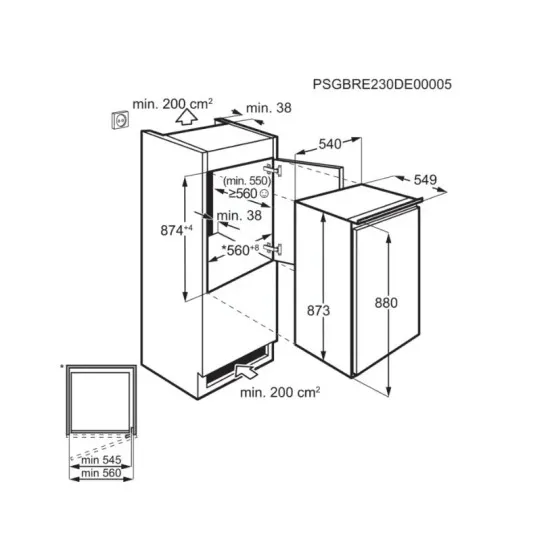 Electrolux LFB2AE88S1 beépíthető egyajtós hűtőszekrény fagyasztóval, 110/14L, 54.8x54.9x87.3 cm 