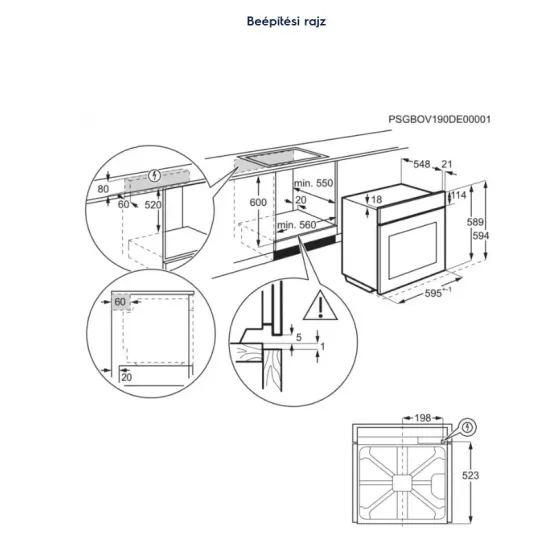Electrolux LOD8P39Z beépíthető sütő, 72L, pirolitikus tisztítás, 59.4x56.9x59.4 cm, fekete szín 