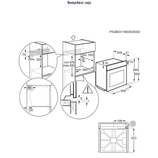 Electrolux LOD8P39Z beépíthető sütő, 72L, pirolitikus tisztítás, 59.4x56.9x59.4 cm, fekete szín 