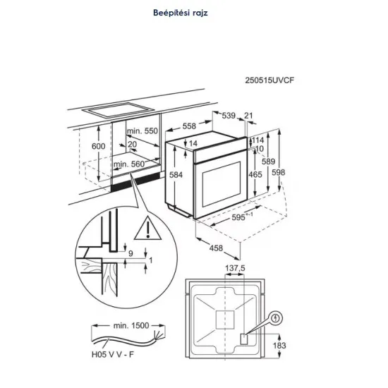 Electrolux LOF4P06BK beépíthető sütő, 65L, pirolitikus tisztítás, 59.4x56x59.8 cm, fekete szín 