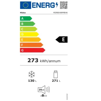 Midea MDRB548MME46 No Frost alulfagyasztós kombinált hűtőszekrény, inverter motor, 271/130L, 63.5x72.5x192.5 cm, inox szín