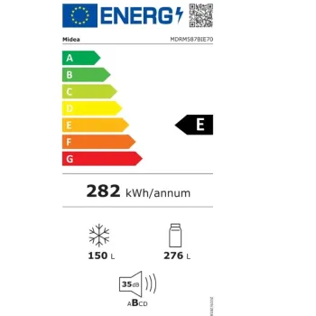 Midea MDRM587BIE70 No Frost side by side hűtőszekrény francia ajtós kialakítással, inverter motor, 276/150L, 75.3x60x191 cm, sötét inox szín 