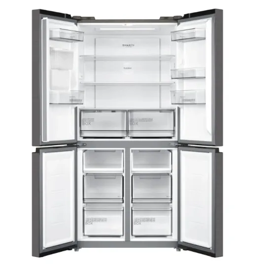 Midea MDRM632FGD46W No Frost side by side hűtőszekrény francia ajtós kialakítással, 301/169L, inverter kompresszor, 83.3x65.3x177.5 cm, inox szín 
