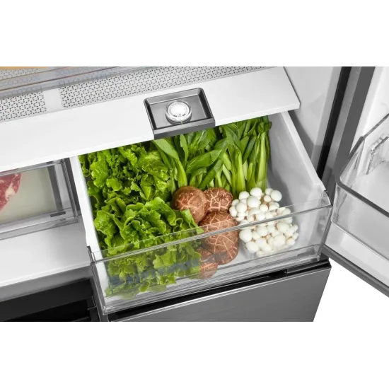 Midea MDRM691FIE46 No Frost side by side hűtőszekrény francia ajtós kialakítással, 345/170L, inverter motor, 83.3x65.3x189.8 cm, inox szín 