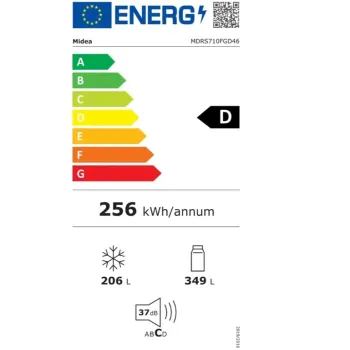 Midea MDRS710FGD46 No Frost side by side hűtőszekrény, 349/206L, inverter kompresszor, 89.7x70.1x176.5 cm, inox szín 