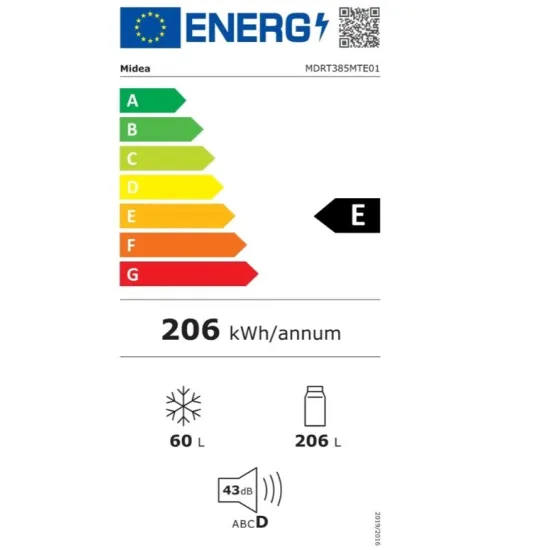 Midea MDRT385MTE01 Total No Frost felülfagyasztós kombinált hűtőszekrény, 206/60L, 54.5x59.5x165.7 cm