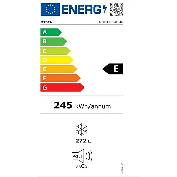 Midea MDRU385MTE46 No Frost fagyasztószekrény, 272L, 59.5x61.8x185 cm, inox szín 