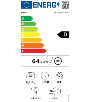 Midea MF110W60/W-HR elöltöltős mosógép, 6 kg, 59.5x40x85 cm