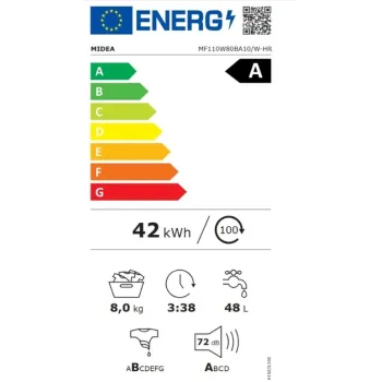 Midea MF110W80BA10/W-HR elöltöltős mosógép, 8 kg, 59.5x53.5x85 cm