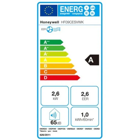 Honeywell HF09CESVWK mobil klíma, 2.6kW, Wifi, hűtés, párátlanítás, ventillálás, fehér/fekete szín 