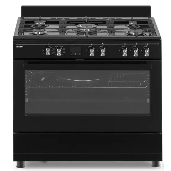 MPM 90cm széles fekete kombinált tűzhely 5 gázégő 1db wok égővel MPM-93-KGM-32