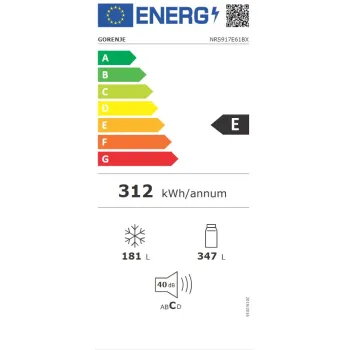 Gorenje NRS917E61BX No Frost Plus side by side hűtőszekrény, 347/181L, inverter kompresszor, 91.1x62.4x178.6 cm, fekete szín 