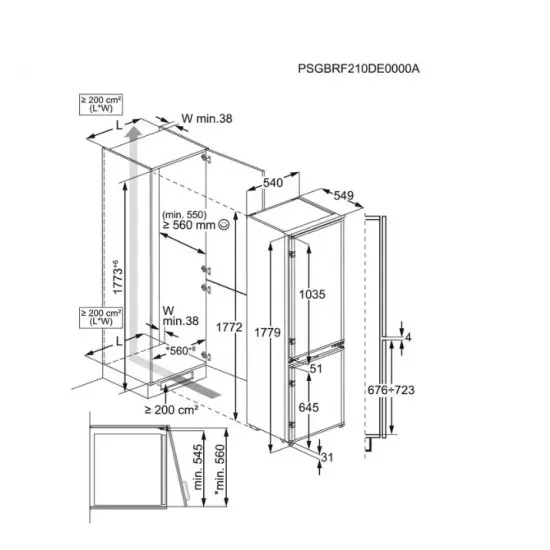 AEG OSC5D181ES beépíthető alulfagyasztó kombinált hűtőszekrény, 196/73L, 54.6x54.9x177.2 cm