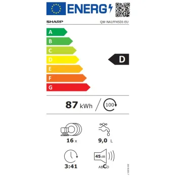 Sharp QW-NA1FF45DI-EU mosogatógép, 16 teríték, 3 kosár, 59.8x59.8x85 cm, inox szín
