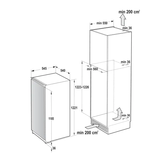 Gorenje RBI512E21 beépíthető egyajtós hűtőszekrény fagyasztóval, 163/16L, inverteres kompresszor, 54x54.5x122.1 cm
