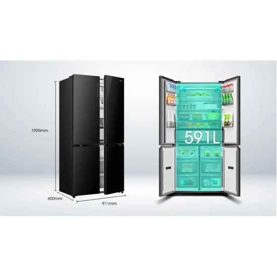 Hisense RQ768N4GBE Total No Frost side by side hűtőszekrény francia ajtós kialakítással, inverteres kompresszor, 381/210L, 91.1x60x190 cm, fekete szín 