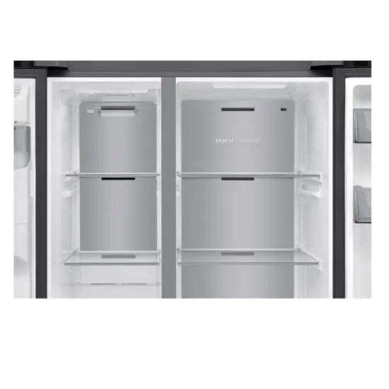 Samsung RS70F64KEFEO side by side hűtőszekrény, 420/220L, AI inverteres kompresszor, Wifi, 91.2x72.6x178.4 cm, fekete DOI szín 