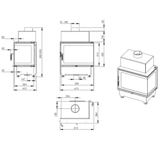 Nordflam Roten jobbos beépíthető kandallóbetét 11kW-os