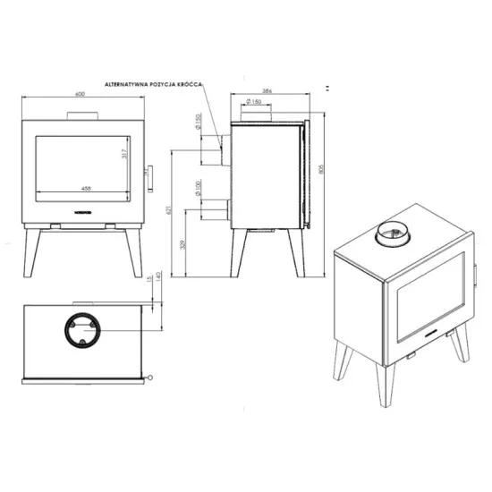 Nordflam Skane kandalló fa lábakkal 9kW