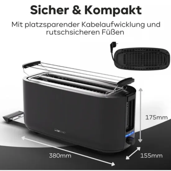 Clatronic TA3802 fekete 4 szeletes hosszú nyílású kenyérpirító