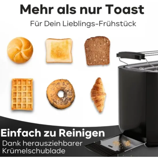Clatronic TA3802 fekete 4 szeletes hosszú nyílású kenyérpirító