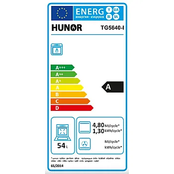 Hunor TG5640-I gáztűzhely, 54L, fém dísztető, 49.5x59x83 cm, inox szín