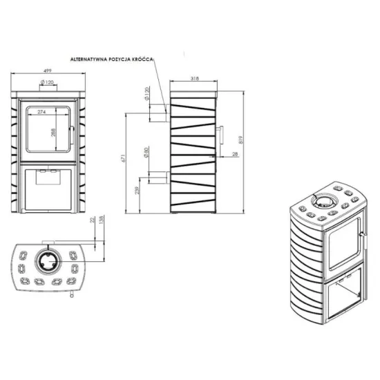 Nordflam Tromso öntvény kandalló zöld kerámia csempe borítással 5,7kW