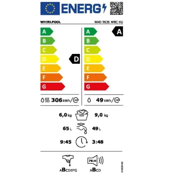 Whirlpool WAD 9636 WBC HU mosó-szárítógép, 9/6 kg, inverter motor, gőz, Wifi, 60x57x84.5 cm, antracitszürke szín