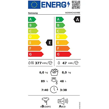 Samsung WD80HG4U04BELE mosó-szárítógép, 8/6kg, gőz, inverter motor, 60x64.5x85 cm 