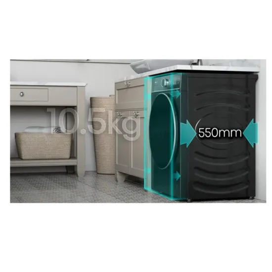 Hisense WF5I1045BBQ elöltöltős mosógép, 10.5 kg, gőz, Wifi, 59.5x55x84.5 cm, fekete szín 
