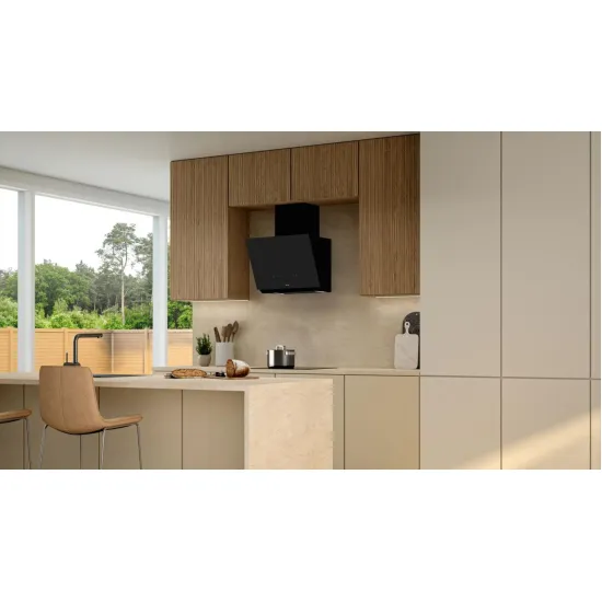 Gorenje WHI66236B beépíthető falra szerelhető döntött kürtös konyhai elszívó, 59.5x41.2x45 cm, fekete szín 