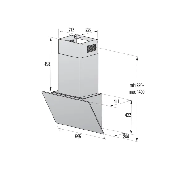 Gorenje WHI66236B beépíthető falra szerelhető döntött kürtös konyhai elszívó, 59.5x41.2x45 cm, fekete szín 