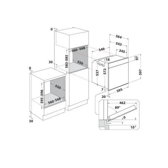 Whirlpool WOI118PT2SSMA beépíthető sütő, 73L, 6. Érzék technológia előre beállított receptek, pirolitikus és hidrolitikus tisztítás, 59.5x56.4x59.7 cm, csillagpor szürke matt szín 