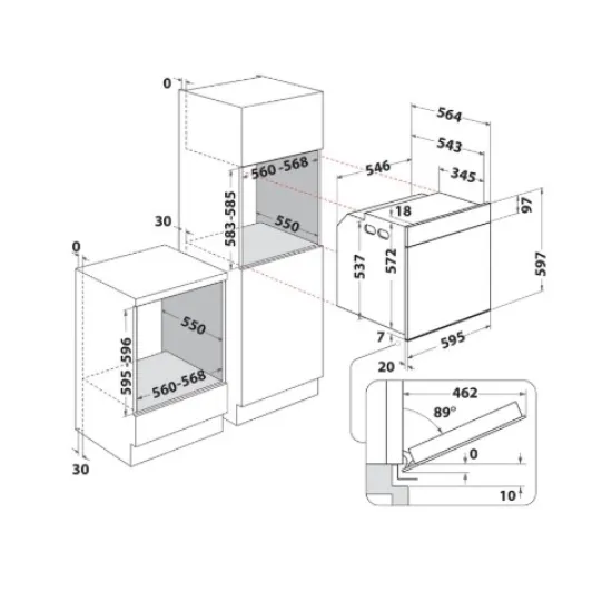 Whirlpool WOI5S8HM2SBA beépíthető sütő, 73L, 6. Érzék technológia előre beállított receptek, 59.5x56.4x59.7 cm, fekete szín 