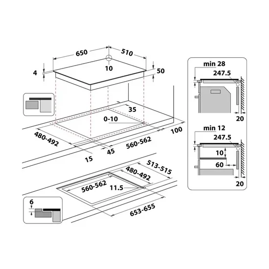 Whirlpool WF S8865 NE beépíthető indukciós kerámialap, 65x51x5.4 cm, fekete szín