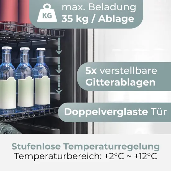 Bomann KSG 7292 üvegajtós italhűtő, 236L, 55x55x143 cm, fekete szín 