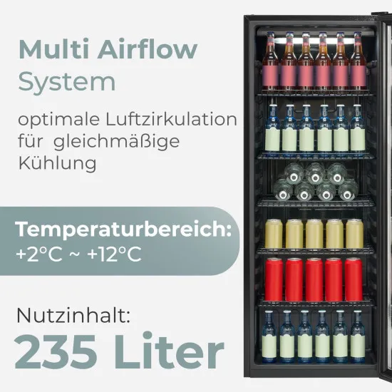 Bomann KSG 7292 üvegajtós italhűtő, 236L, 55x55x143 cm, fekete szín 