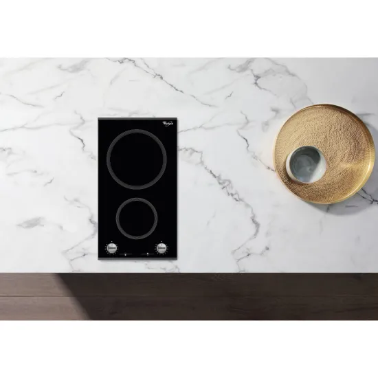 Whirlpool AKT 360/IX beépíthető dominó üvegkerámia  főzőlap, 28x51x5.2 cm, fekete szín 