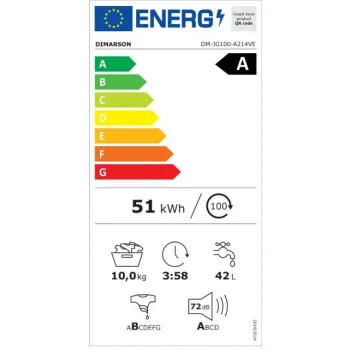 Dimarson DM-JG100-A214VE elöltöltős mosógép, 10 kg, inverter motor, gőz, 59.8x53.5x84.5 cm, fekete/szürke szín 