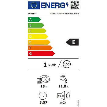 Indesit IN2FE13CNO7W mosogatógép, 13 teríték, 59.5x60x83.5 cm 