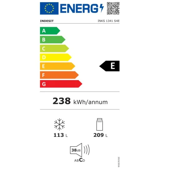 Indesit INKS 1341 S4E alulfagyasztós kombinált hűtőszekrény, 209/113L, 59.5x65.2x173.6 cm, ezüst szín 
