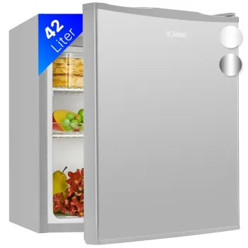 Bomann KB 7346 egyajtós mini hűtőszekrény, 42L, 45x45x81 cm, optic inox szín